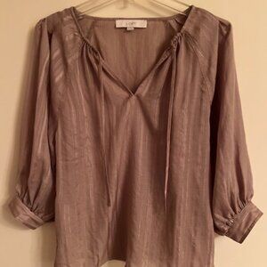 Ann Taylor Loft Champagne/Beige w Gold Metallic Thread Blouse Size XS